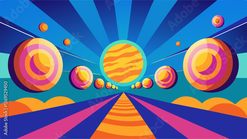A spectacular display of color as the mirrors turn to follow the suns movement resembling a synchronized dance in the sky.. Vector illustration