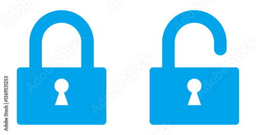 Lock and unlock icon set in blue color. Lock and unlock icon collection. Set of open and close lock. Locked and unlocked vector icon set. Lock symbol isolated on white background. icons, lock.