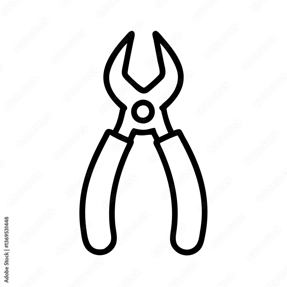 Iconic pliers tools in minimalist design with black outline Iconic pliers tools in minimalist design with black outline