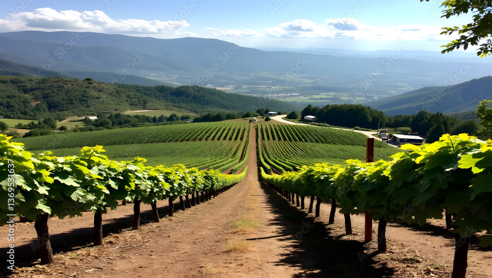 Fototapeta premium Picturesque hilltop vineyard with wine tastings