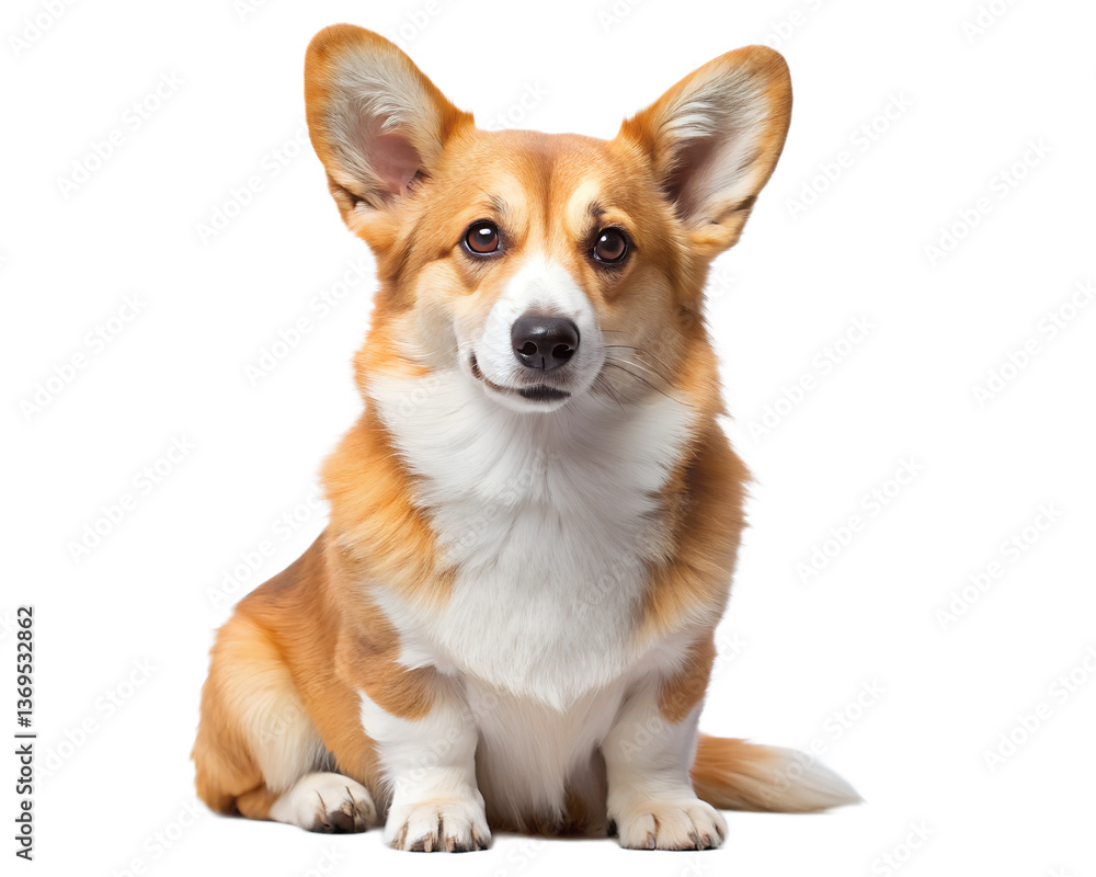 A charming Pembroke Welsh Corgi, patiently posing against a pristine white backdrop, exuding warmth and friendliness. A charming Pembroke Welsh Corgi, patiently posing against a pristine white backdrop, exuding warmth and friendliness.
