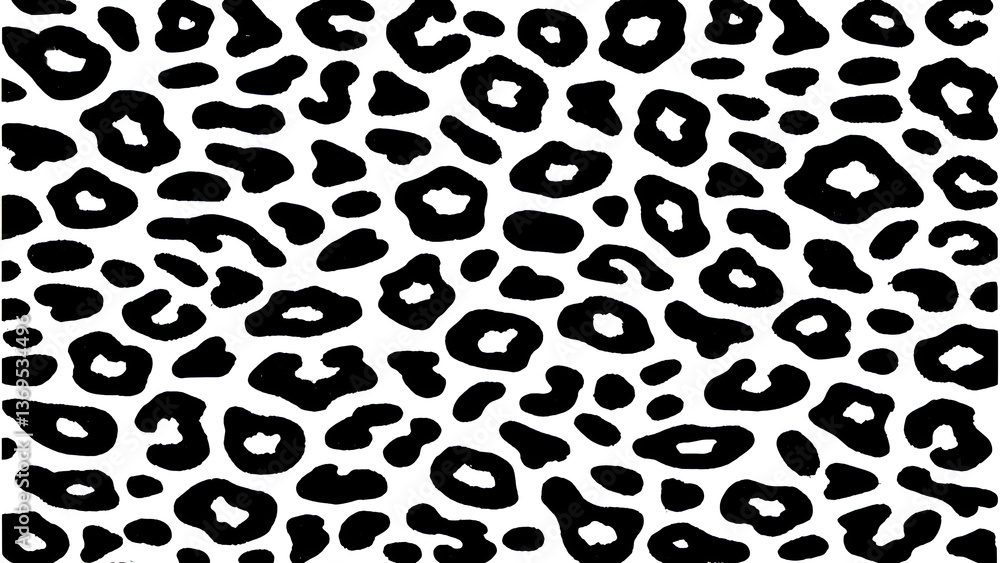 Fototapeta premium Leopard print pattern, black and white, high contrast, abstract shapes, organic forms, animal print texture, repeating motif, bold graphic design, fashion inspiration, monochrome pattern, spotted patt
