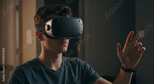 Immersive VR Experience: Man Wearing Headset