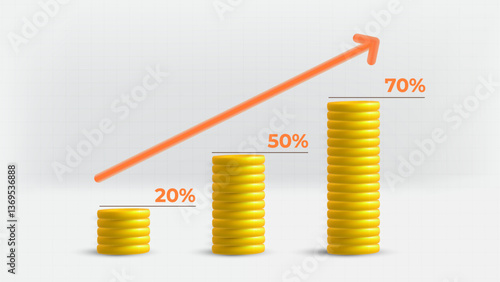 Yellow Coin Stacks with Growth Arrow and Percentage Labels