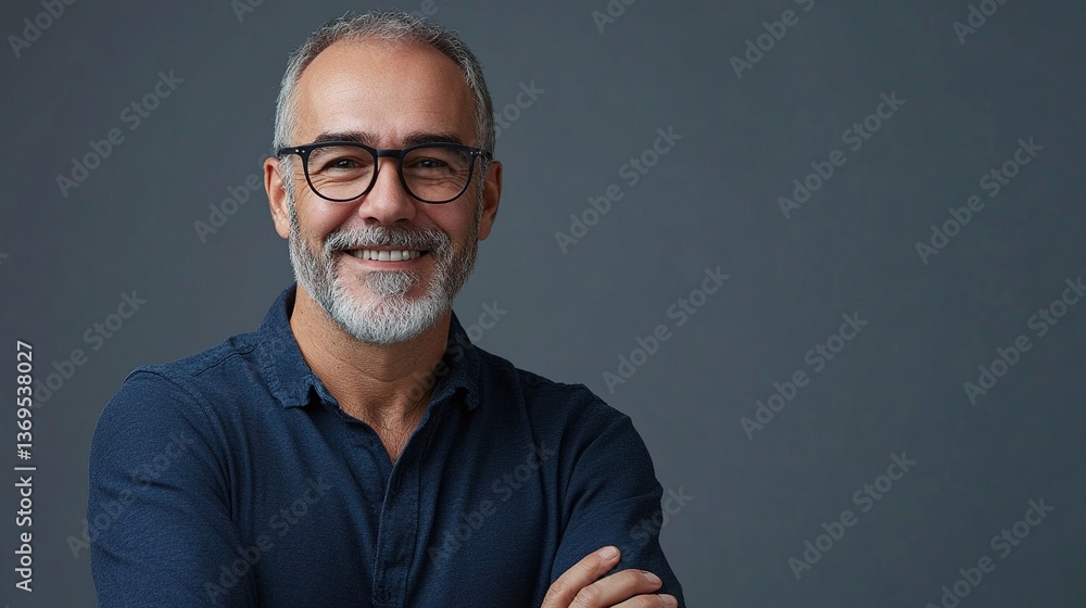 Fototapeta premium Smiling Mature Man in Glasses Posing for Portrait Photograph