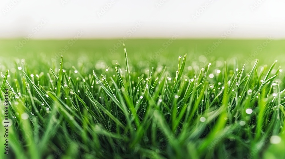 Fototapeta premium Morning dew on lush green grass nature close-up tranquil setting macro view freshness concept