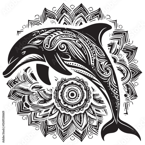 Black Baiji Dolphin Silhouette Vector, High Quality Illustration on White Background