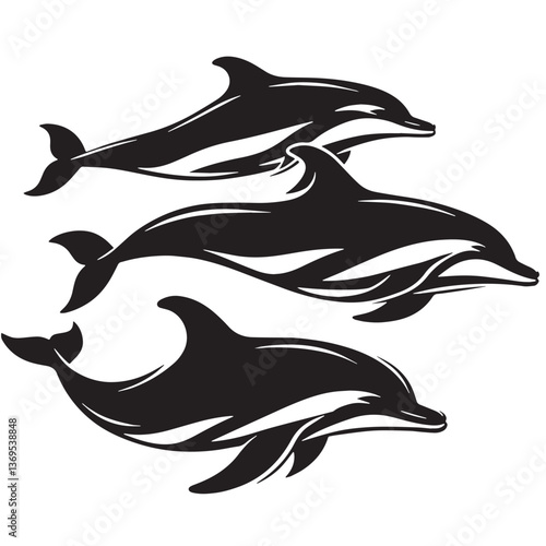Black Baiji Dolphin Silhouette Vector, High Quality Illustration on White Background