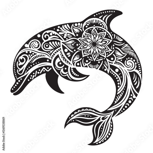 Black Baiji Dolphin Silhouette Vector, High Quality Illustration on White Background