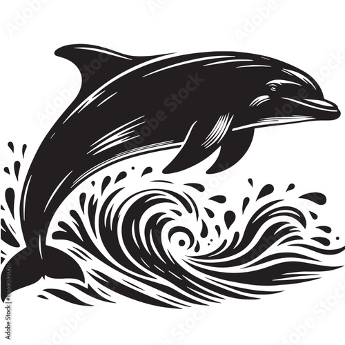 Black Baiji Dolphin Silhouette Vector, High Quality Illustration on White Background