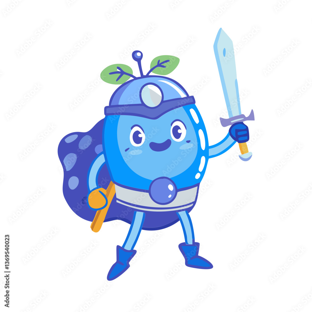 Fototapeta premium Brave Blueberry Knight – Funny Fruit Character in Armor with Sword