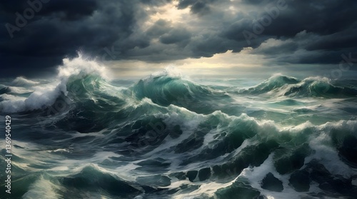 Obraz na płótnie Stormy Waves Breaking.generative.ai w salonie