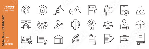 Law and Justice Icons - Vector Line. Editable Stroke.