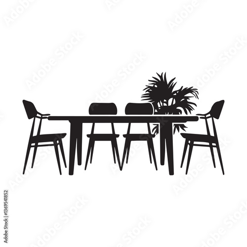 Dining Table and Chairs with Plant Silhouette