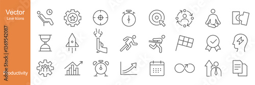 Productivity Icons - Vector Line. Editable Stroke.