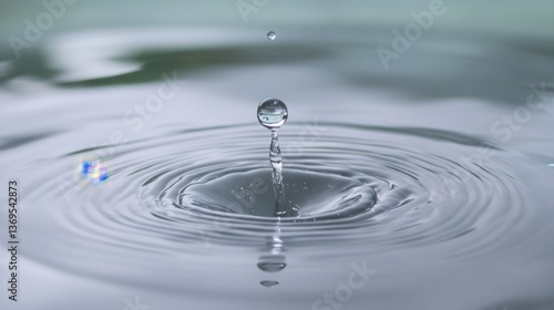 Wallpaper Mural High-speed macro capture of a single droplet hitting a reflective surface, water ripple effect.  Torontodigital.ca
