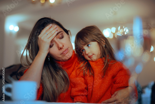 Canvas Print Little Girl Looking Remorseful at her Upset Mommy