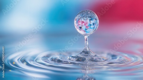 Wallpaper Mural High-speed macro capture of a single droplet hitting a reflective surface, water ripple effect.  Torontodigital.ca