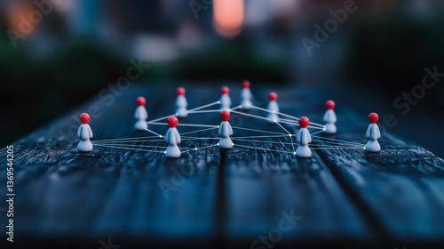Wallpaper Mural Network of interconnected figures on dark wooden surface representing global communication and teamwork Torontodigital.ca