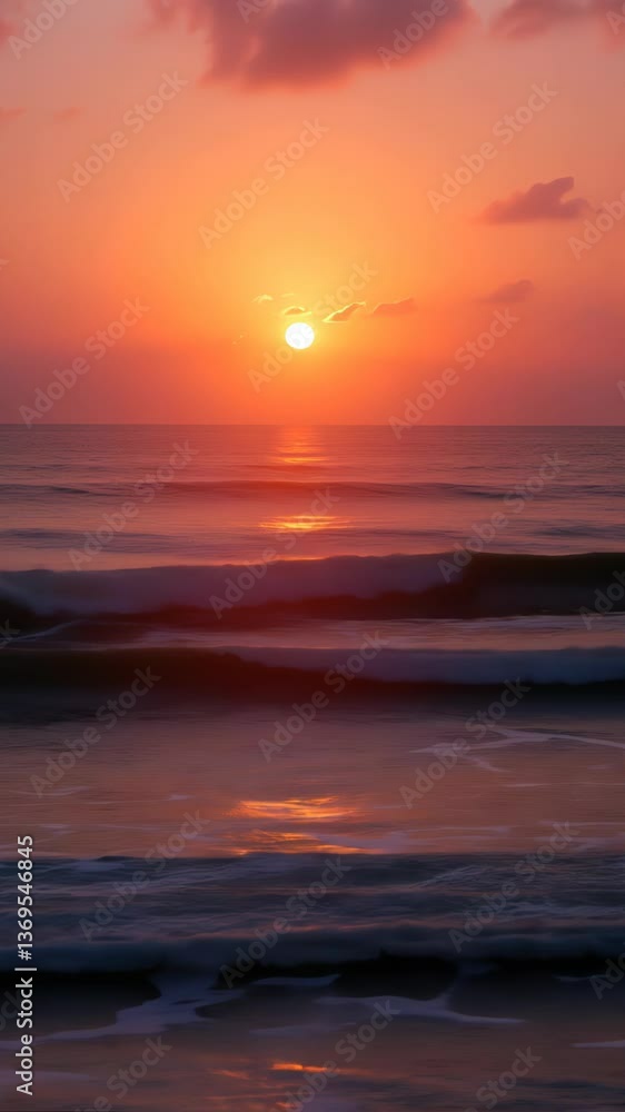 Serene sunset casting warm colors over tranquil ocean waves Serene sunset casting warm colors over tranquil ocean waves