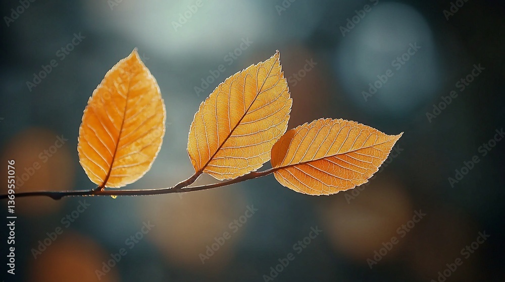 Autumn leaves, backlit branch, woodland scene, sunlit backdrop Autumn leaves, backlit branch, woodland scene, sunlit backdrop