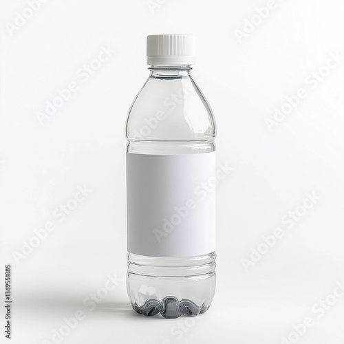 Clear Plastic Water Bottle with Blank Label Isolated on White Background