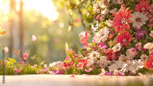 Vibrant Spring Flowers Blooming in Sunshine Beautiful Floral Arrangement in Garden