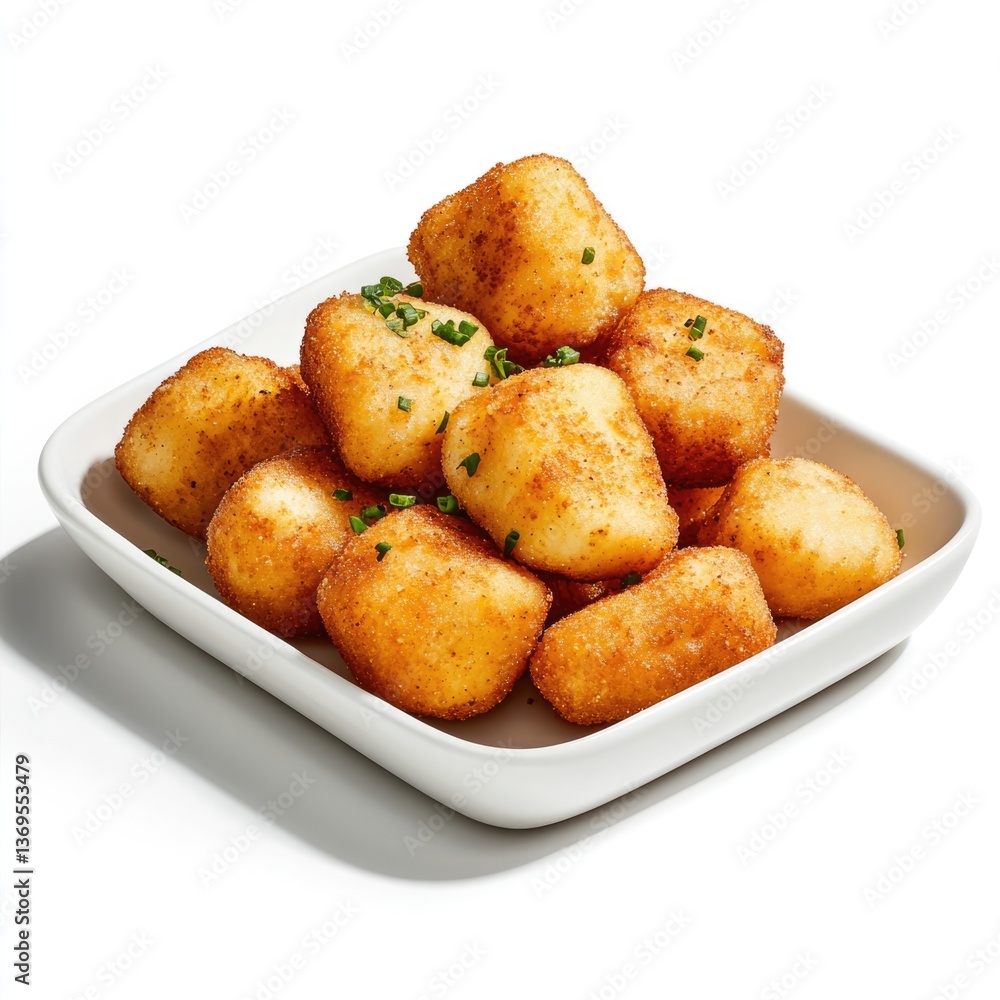 Crispy golden nuggets platter isolated white background food photography culinary delight top view Crispy golden nuggets platter isolated white background food photography culinary delight top view