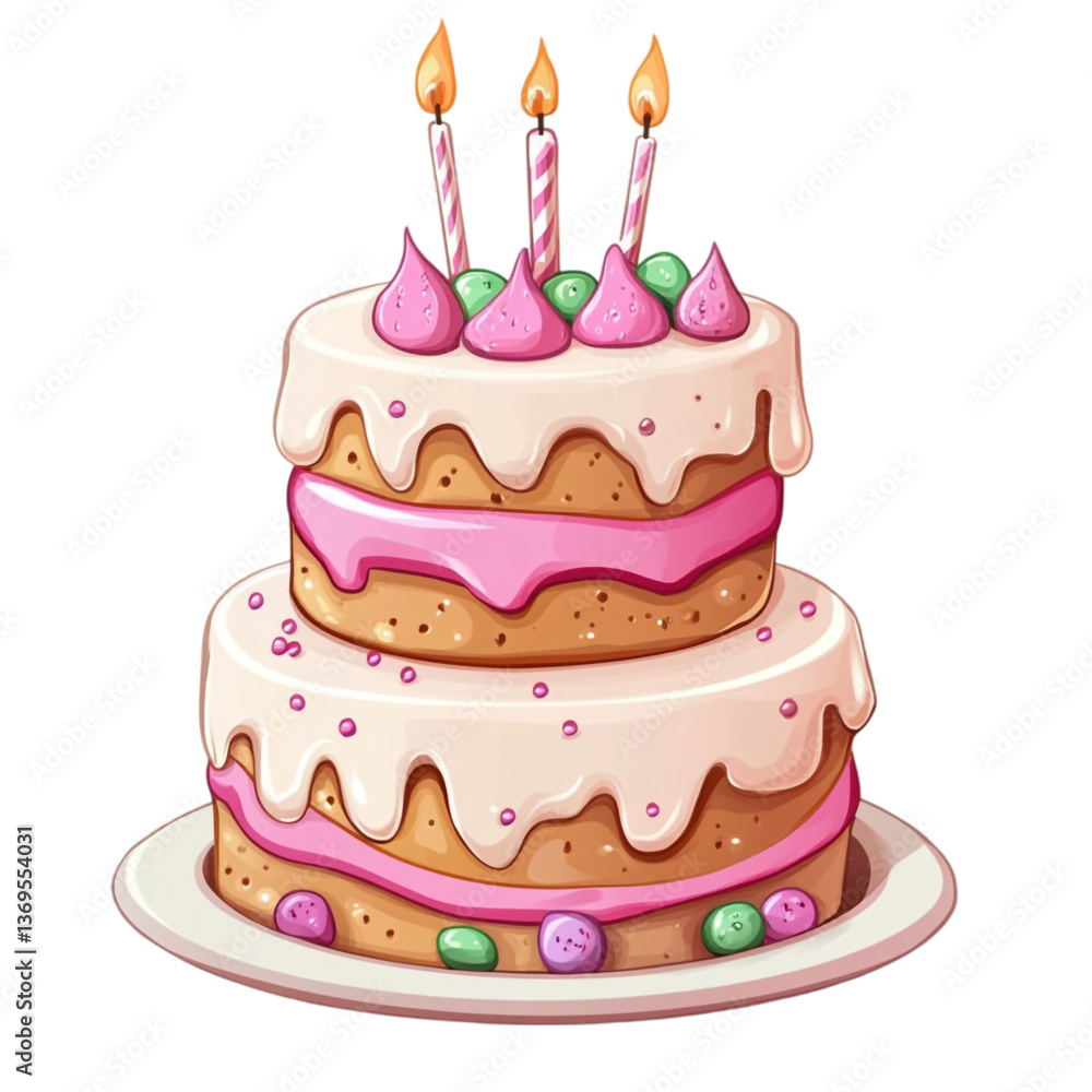 Delicious Two Layered Birthday Cake with Pink Frosting Candles and Sprinkles Delicious Two Layered Birthday Cake with Pink Frosting Candles and Sprinkles