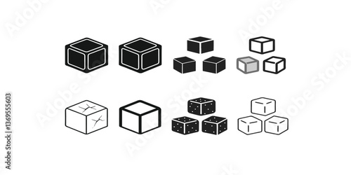 Print   Sugar cubes icon set. Ice cube vector illustration. Square dice outline symbol isolated on white background