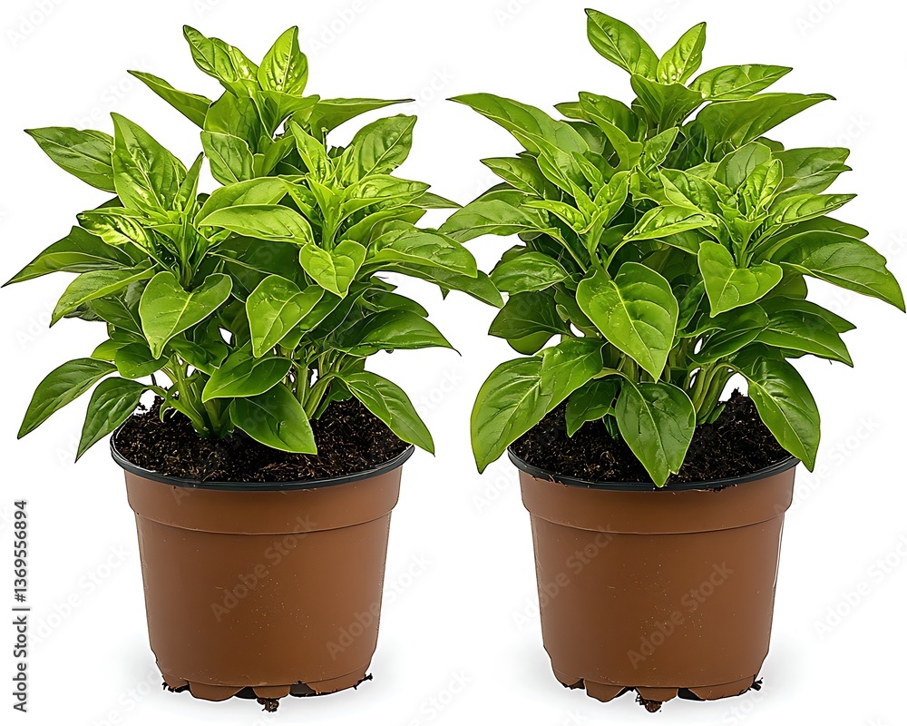 Obraz premium Two potted green plants.