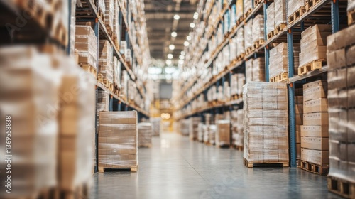 Wallpaper Mural Large warehouse filled with stacked pallets and organized aisles during daytime operations Torontodigital.ca