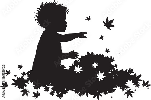 baby playing silhouette, baby silhouette, child playing clipart, toddler silhouette, baby crawling silhouette, infant silhouette, kids silhouette, baby vector design, baby playtime art, baby digital d