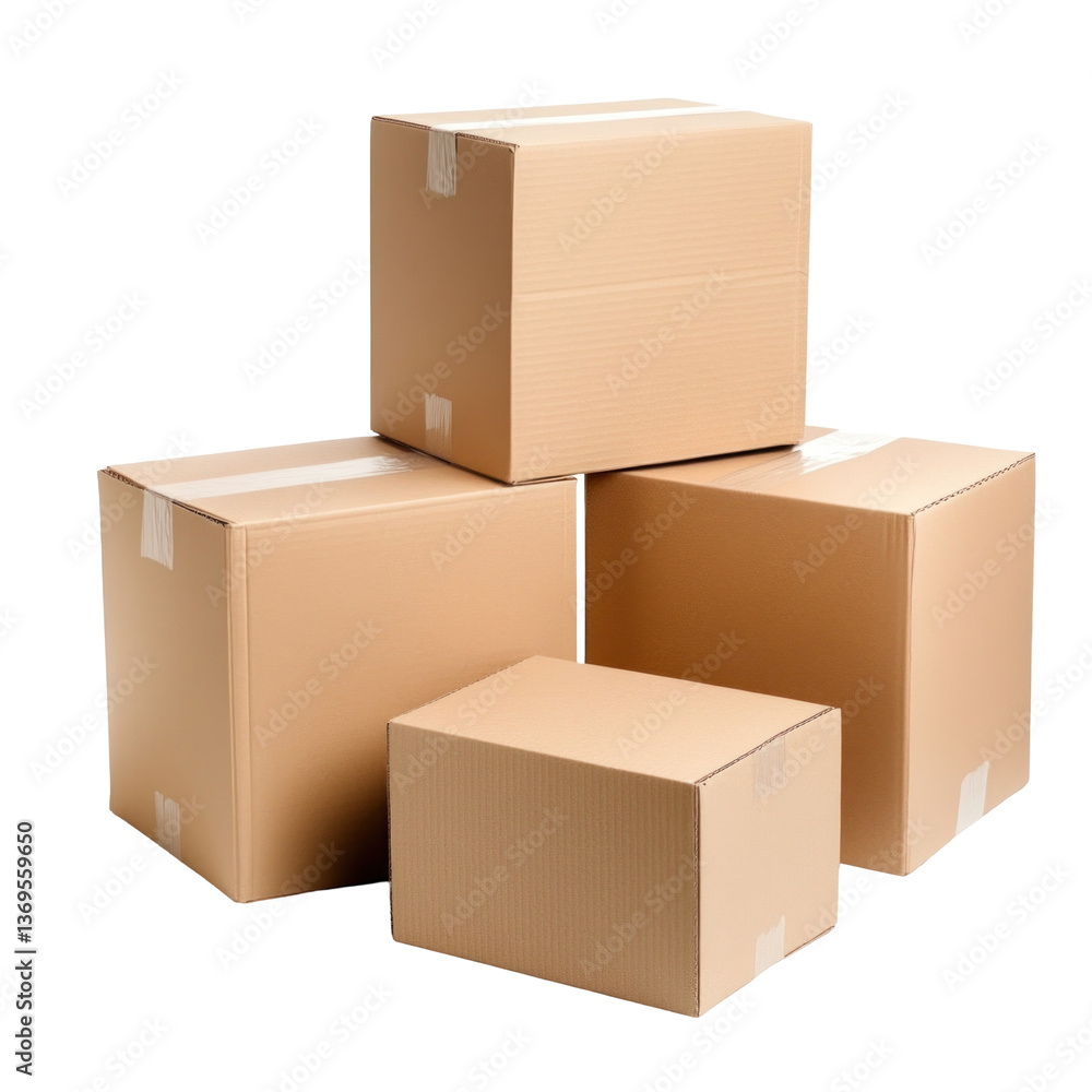Obraz premium Four Cardboard Boxes on transparent background