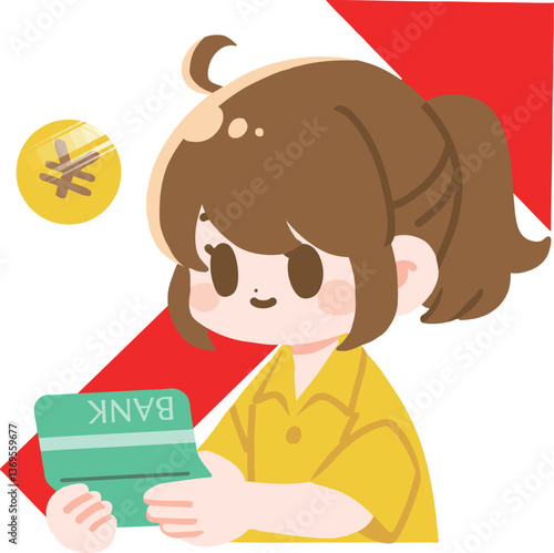 資産(お小遣い)が貯まっていく女性のイラスト　運用　金融イメージ素材　主線なし