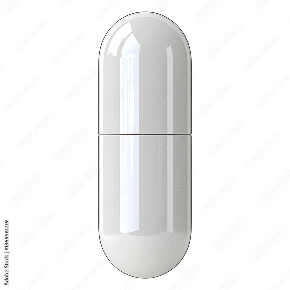 Close up view of a single white capsule pill isolated on a transparent background medical healthcare product Close up view of a single white capsule pill isolated on a transparent background medical healthcare product