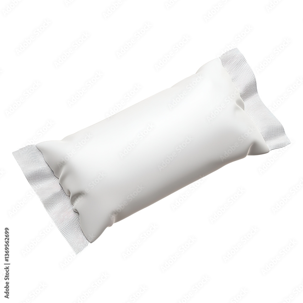 Blank white sachet pouch packaging mockup isolated transparent background ideal for food or cosmetic products Blank white sachet pouch packaging mockup isolated transparent background ideal for food or cosmetic products