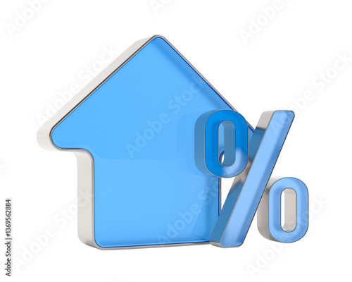 House and percent on white background. Isolated 3D illustration
