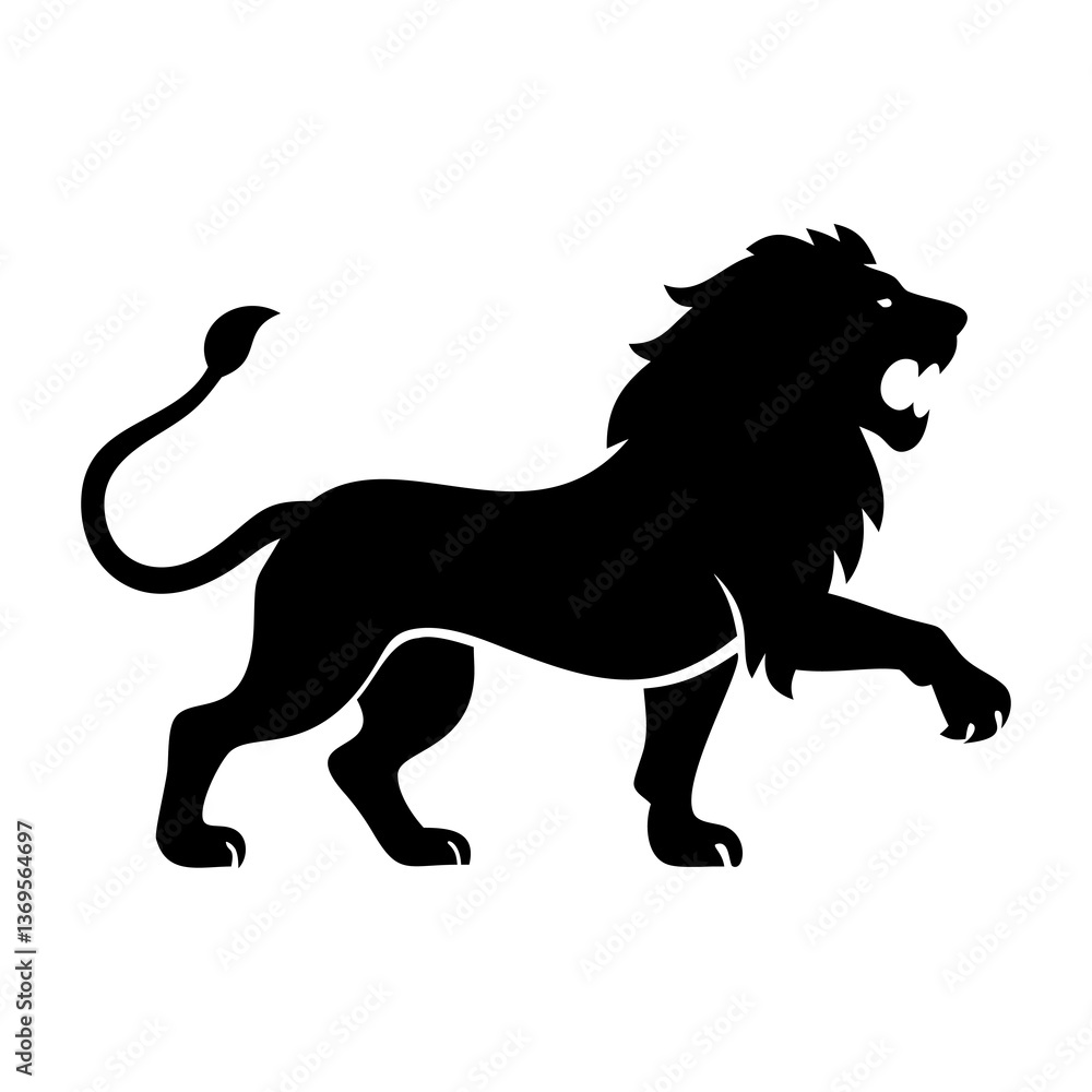 Obraz premium Royal heraldic lions. Black silhouette of rampant lion and griffins for logo or coat of arms. Premium wild animal crest symbols.