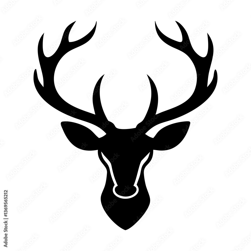 Deer head silhouette vector illustration with antlers in black design Deer head silhouette vector illustration with antlers in black design