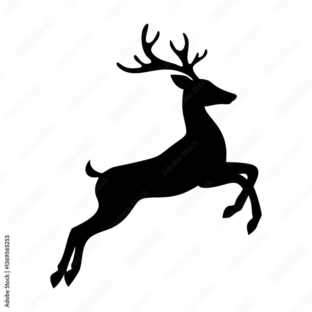 Fototapeta premium Deer silhouette vector illustration with antlers in black and white