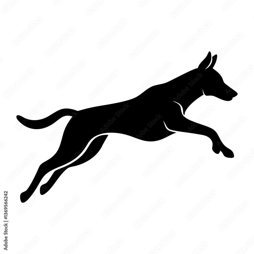 Obraz premium Silhouette of a running dog with a black and white Background
