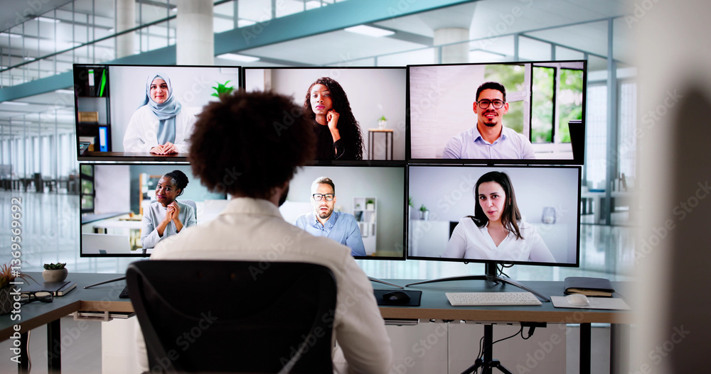 Busy Businessman Managing Remote Video Conference Call