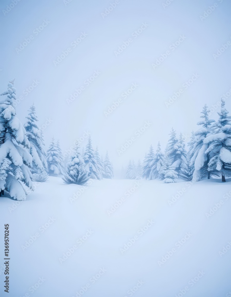 Fototapeta premium Serene snowfall blankets a pristine, snow-covered winter landscape, serene, image