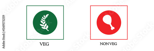 Veg Non-veg icons, veg and non-veg symbol on white background. Vector Illustration. EPS 10 . 