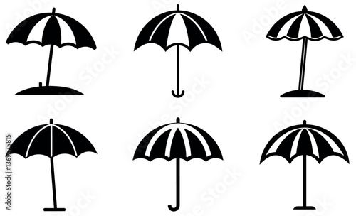 Beach Umbrella Icon Set Collection, Minimalist Designs