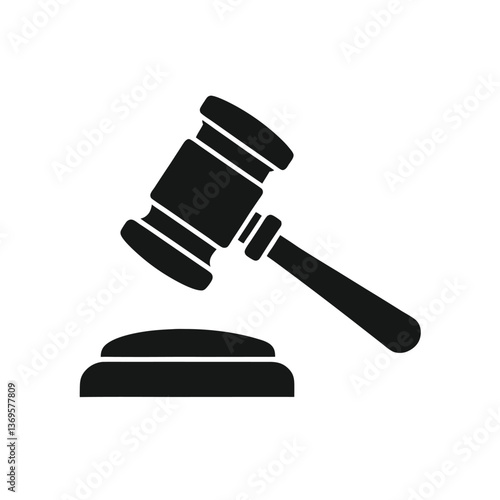 Judge gavel black icon. Auction silhouette hammer. Isolated on white background. simple vector