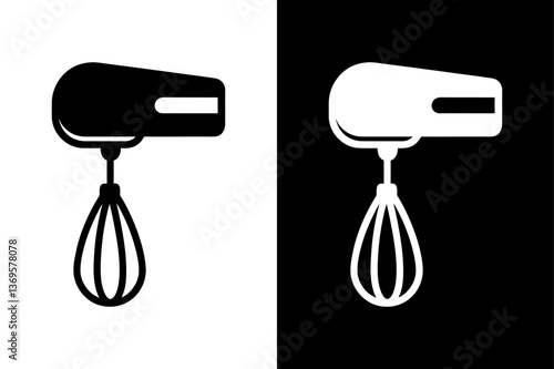 Black & White Hand Mixer Icon Scalable Vector Silhouette.