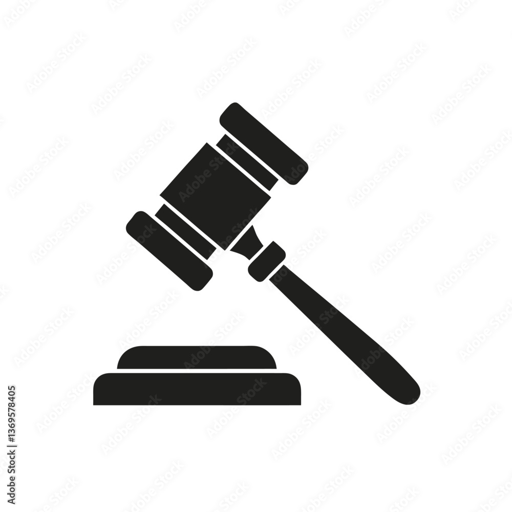 Judge gavel black icon. Auction silhouette hammer. Isolated on white background. simple vector Judge gavel black icon. Auction silhouette hammer. Isolated on white background. simple vector