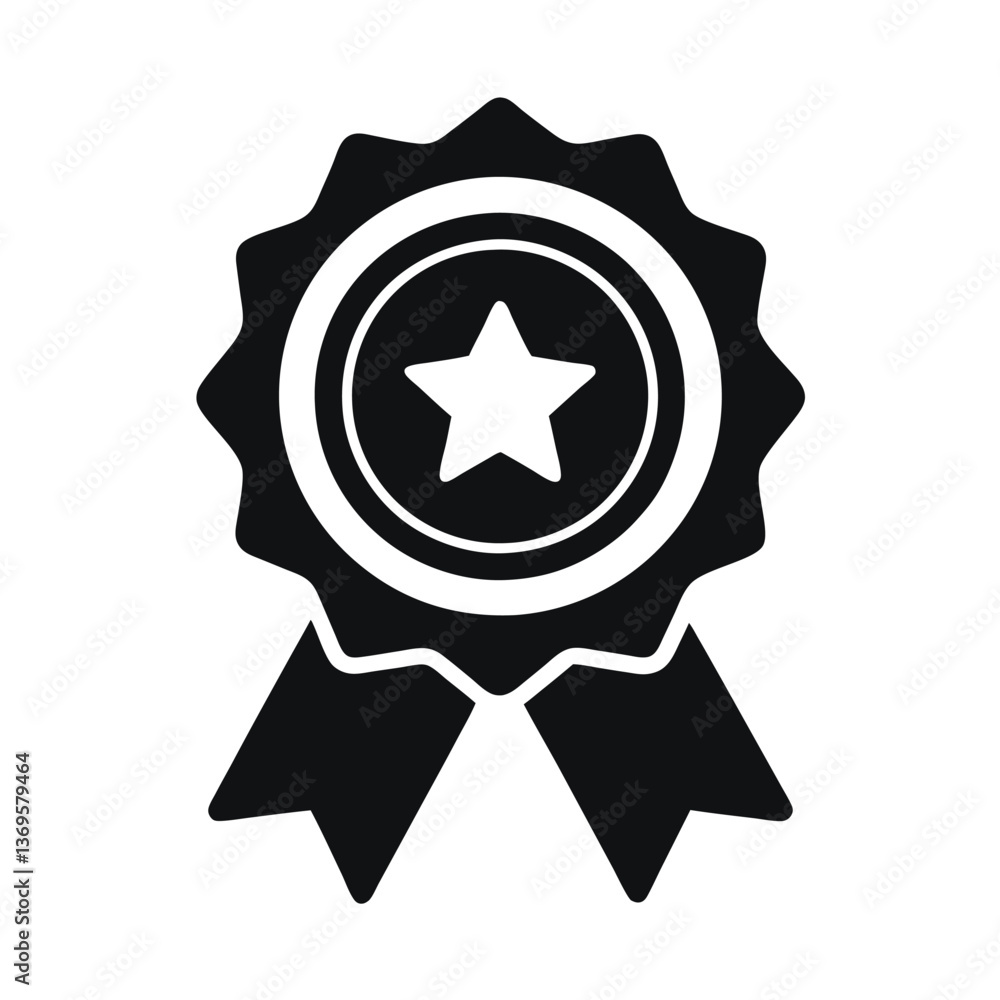 ribbon award badge vector, achievement medal with ribbon icon, star award ribbon symbol on a white background. ribbon award badge vector, achievement medal with ribbon icon, star award ribbon symbol on a white background.